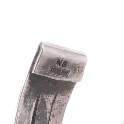 6.25" Vintage NS Zuni sterling silver carved spiderweb turquoise cuff bracelet