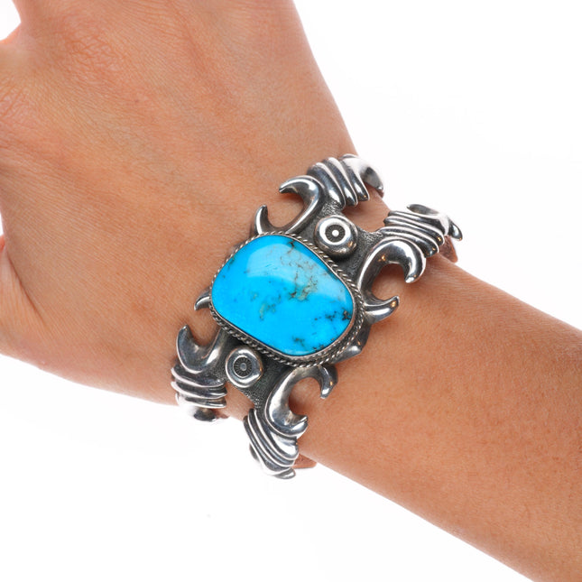 6.3" Aaron Chischiligi Navajo tufa cast sterling silver turquoise cuff bracelet