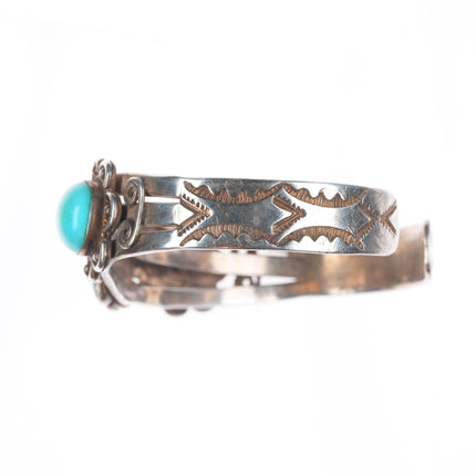 6.5" 30's-40's Navajo sterling silver 3 stone turquoise cuff bracelet