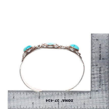 6.5" 30's-40's Navajo sterling silver 3 stone turquoise cuff bracelet