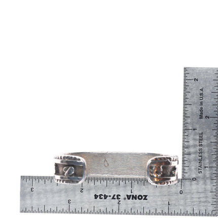 6" Vintage Zuni sterling silver flush channel inlay turquoise row cuff bracelet