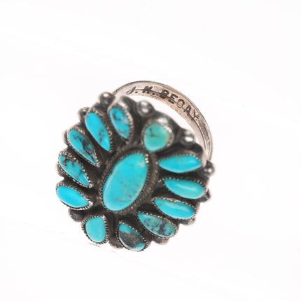 sz7 Vintage J.M Begay Navajo sterling silver turquoise cluster ring