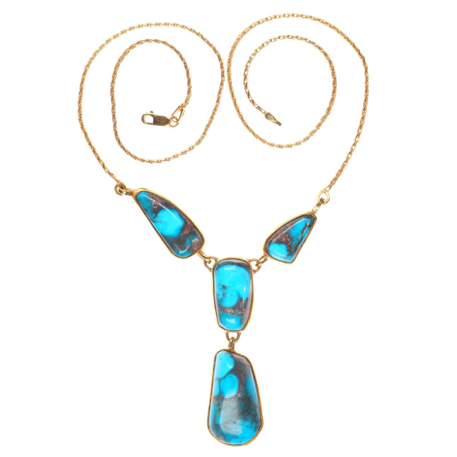 Sam Patania modernist 18k gold, high grade Bisbee turquoise necklace