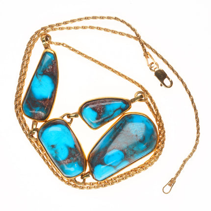 Sam Patania modernist 18k gold, high grade Bisbee turquoise necklace