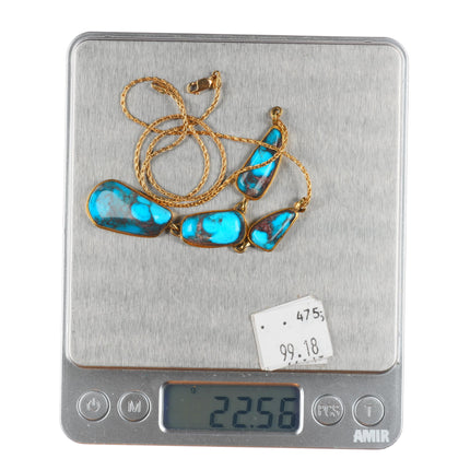 Sam Patania modernist 18k gold, high grade Bisbee turquoise necklace