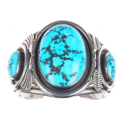 6.5" Phil Tso Navajo sterling silver high grade turquoise huge cuff bracelet