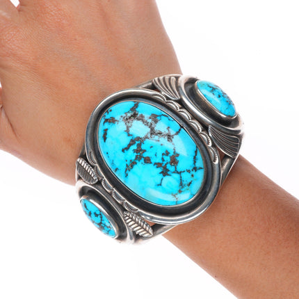 6.5" Phil Tso Navajo sterling silver high grade turquoise huge cuff bracelet