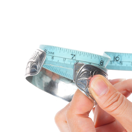 7" Rick Booth Tlingit sterling silver hand carved eagle cuff bracelet