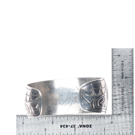 7" Rick Booth Tlingit sterling silver hand carved eagle cuff bracelet