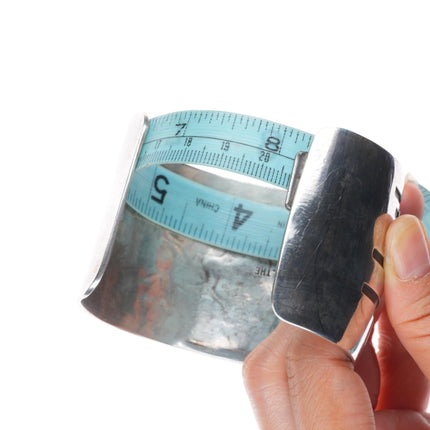 8 1/8" Elthe Navajo vintage sterling silver roadrunner overlay cuff bracelet