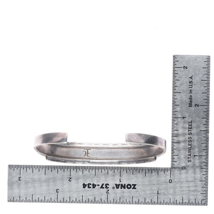 6.5" Vintage Zuni sterling silver channel inlay hand stamped cuff bracelet