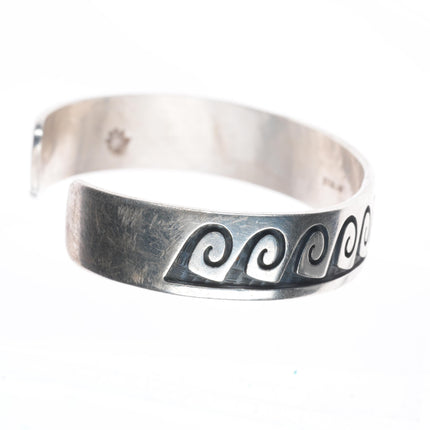 7" Gene Pooyouma Hopi Overlay water/wave sterling silver cuff bracelet
