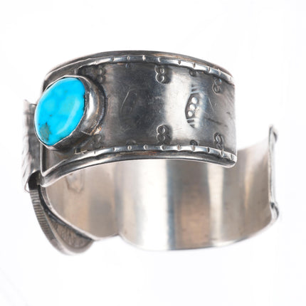 7" Vintage Navajo sterling silver cuff bracelet with turquoise dollar coin