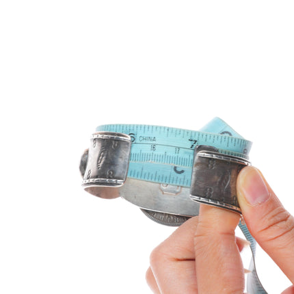 7" Vintage Navajo sterling silver cuff bracelet with turquoise dollar coin