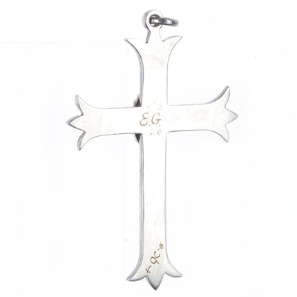 Big Vintage EG Southwestern sterling silver cross pendant with turquoise