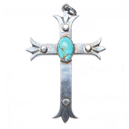 Big Vintage EG Southwestern sterling silver cross pendant with turquoise