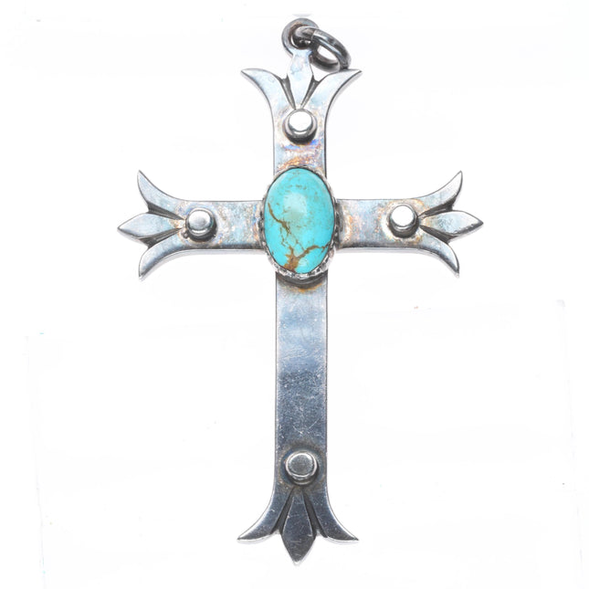 Big Vintage EG Southwestern sterling silver cross pendant with turquoise