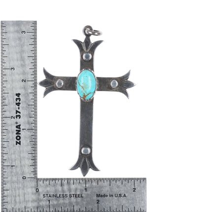 Big Vintage EG Southwestern sterling silver cross pendant with turquoise