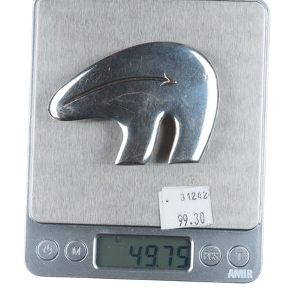 Vintage Navajo sterling silver heartline bear belt buckle 1.5"