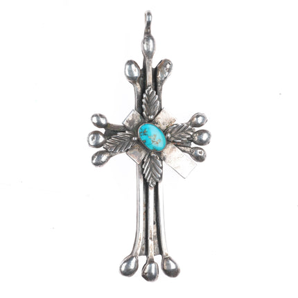 Big Vintage Ornate Southwestern sterling silver cross pendant with turquoise