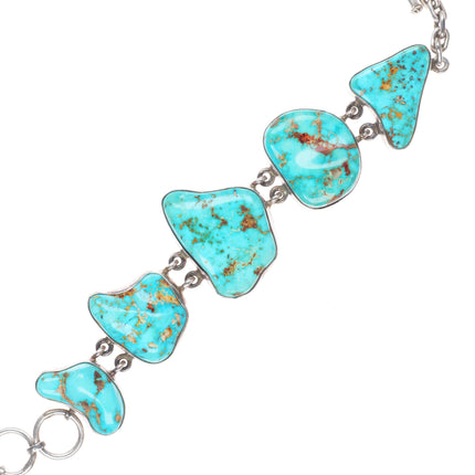 6-7.5" Adjustable E Billy Navajo sterling silver chunky turquoise link bracelet