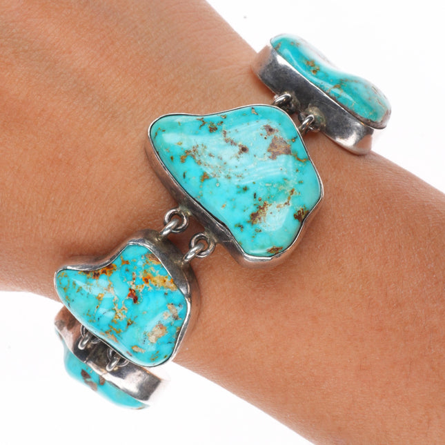 6-7.5" Adjustable E Billy Navajo sterling silver chunky turquoise link bracelet