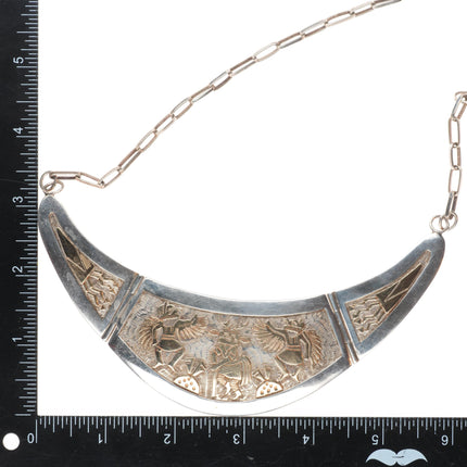 Watson Honanie Hopi 14k gold overlay on sterling silver necklace Eagle Dancers