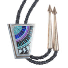 C Panteah Zuni sterling silver, opal, sugilite, turquoise micro-inlay bolo tie