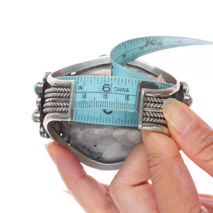 6.4" c1940's Zuni sterling silver big high grade turquoise cluster cuff bracelet