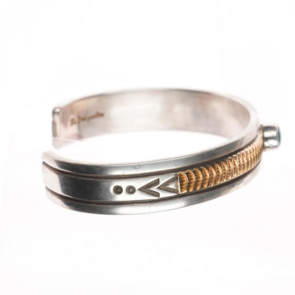 7" Delbert Delgarito Navajo 14k gold/Sterling silver turquoise cuff bracelet