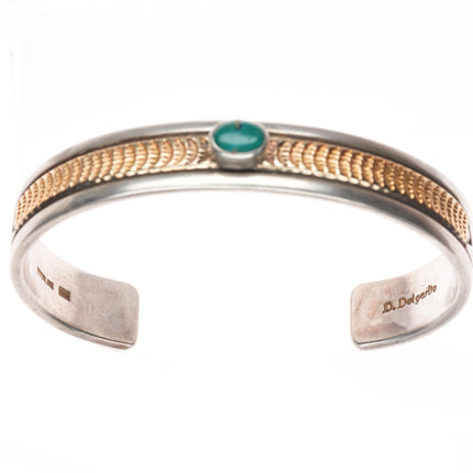 7" Delbert Delgarito Navajo 14k gold/Sterling silver turquoise cuff bracelet