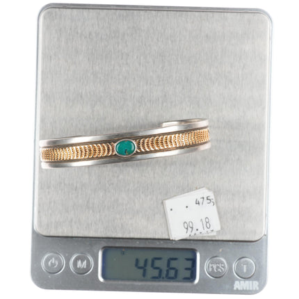 7" Delbert Delgarito Navajo 14k gold/Sterling silver turquoise cuff bracelet