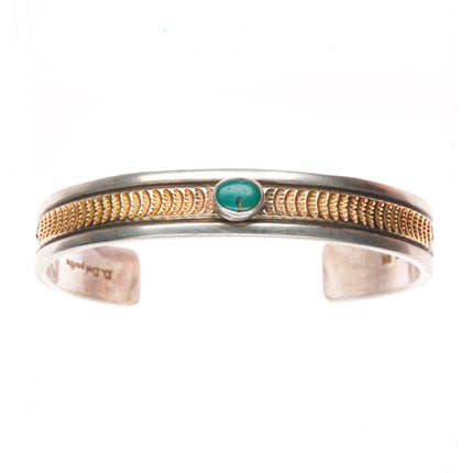 7" Delbert Delgarito Navajo 14k gold/Sterling silver turquoise cuff bracelet