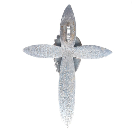 Large tufa cast Bisbee turquoise sterling silver cross pendant