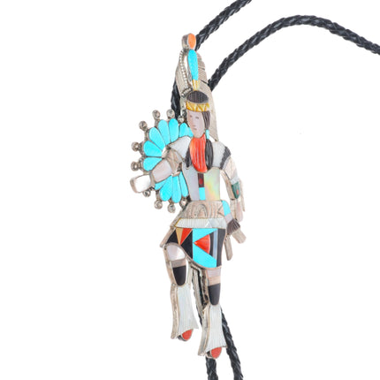 Eddie Beyuka Zuni Hoop dancer, carved turquoise/coral sterling silver bolo tie