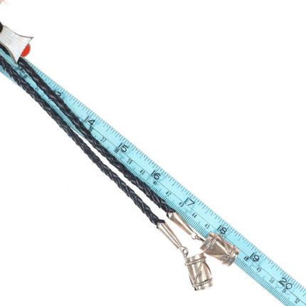 Eddie Beyuka Zuni Hoop dancer, carved turquoise/coral sterling silver bolo tie