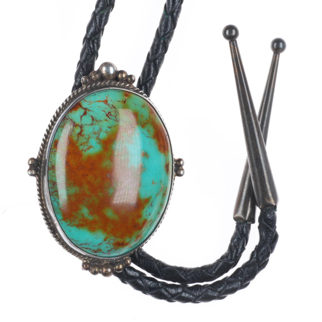 c1980's Vintage Nez Navajo sterling silver large Royston turquoise bolo tie