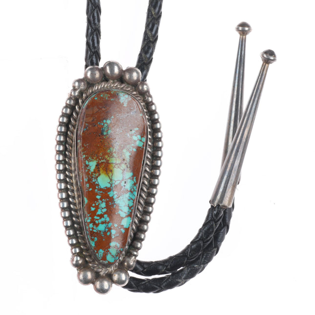 Vintage Juan G Native American sterling silver Nevada turquoise bolo tie