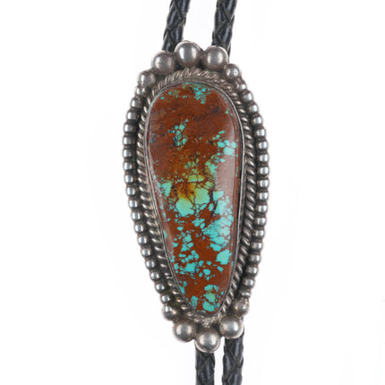 Vintage Juan G Native American sterling silver Nevada turquoise bolo tie