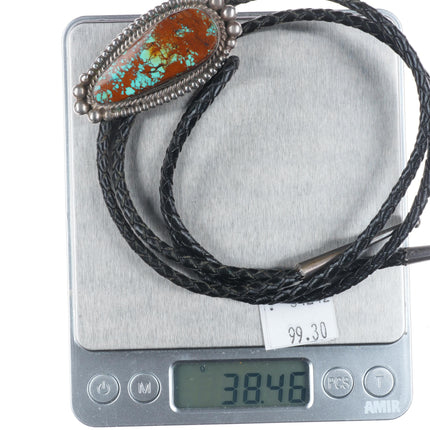 Vintage Juan G Native American sterling silver Nevada turquoise bolo tie