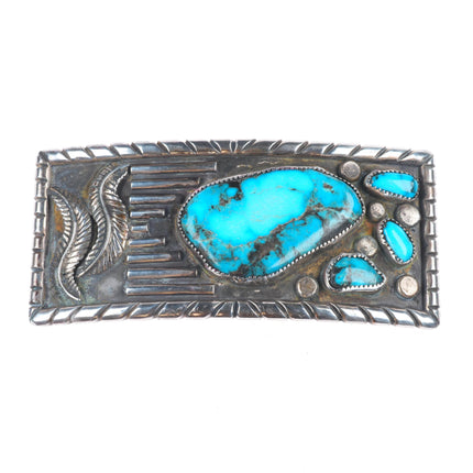 save for Jeff-Large long Vintage Navajo sterling silver belt buckle with nice turquoise