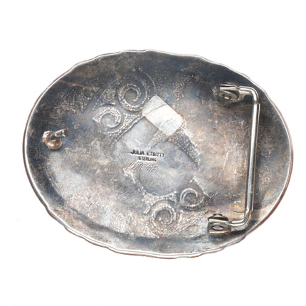 Julia Etsitty Navajo Sterling silver/gold filled turquoise/coral belt buckle