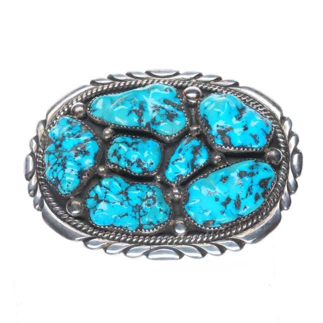 Vintage Robert and Bernice Leekya Zuni sterling silver turquoise belt buckle