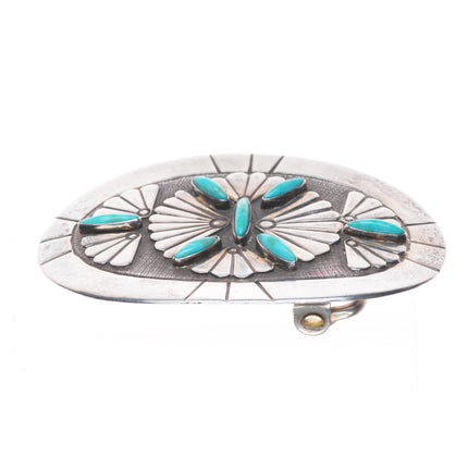 Vintage southwestern Sterling silver needlepoint turquoise geometric belt buckle