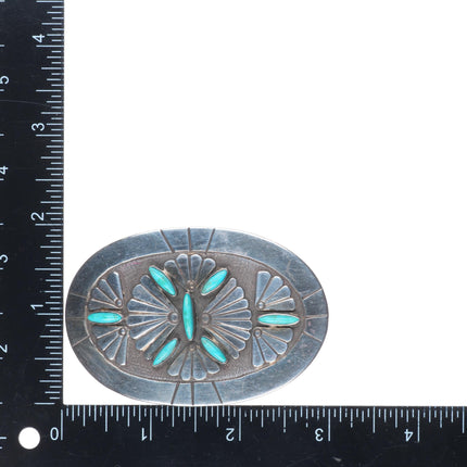 Vintage southwestern Sterling silver needlepoint turquoise geometric belt buckle