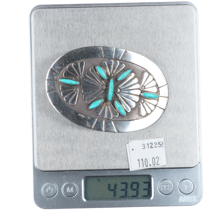 Vintage southwestern Sterling silver needlepoint turquoise geometric belt buckle