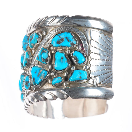 8.25"  Wayne Cheama Zuni sterling silver snake cuff bracelet turquoise cluster