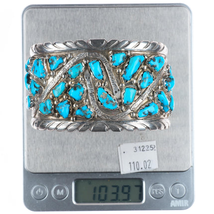 8.25"  Wayne Cheama Zuni sterling silver snake cuff bracelet turquoise cluster