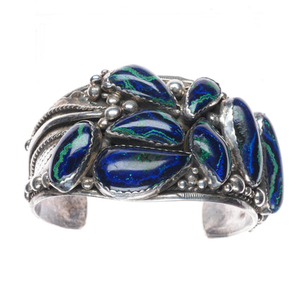 8" Tom Yazzie Navajo Vintage Azurite Huge sterling silver heavy cuff bracelet