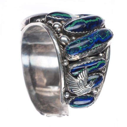 8" Tom Yazzie Navajo Vintage Azurite Huge sterling silver heavy cuff bracelet